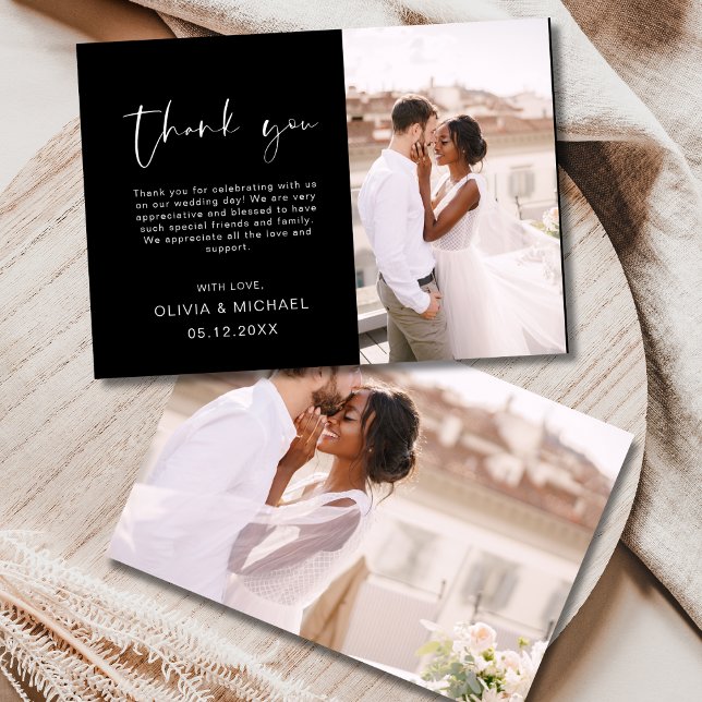 Modern Elegant Script Photo Wedding Thank You Card (Creator Uploaded)