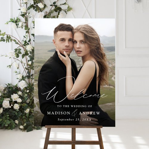 Modern Elegant Script Photo Wedding Welcome Acrylic Sign