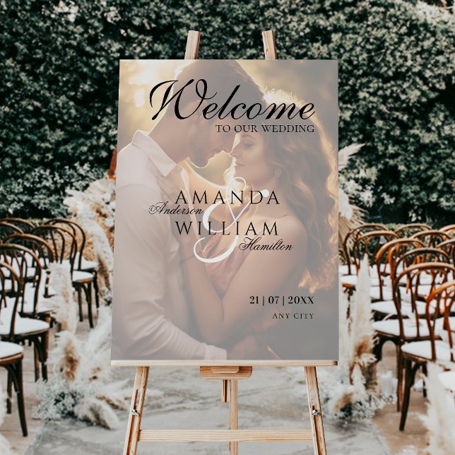 Modern Elegant Script Photo Wedding Welcome Foam Board (Creator Uploaded)