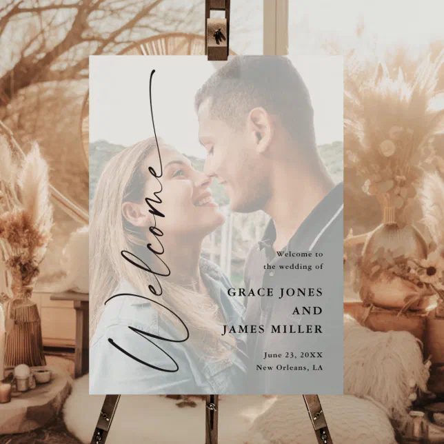 Welcome Modern Script Modern Elegant Script Photo Wedding Welcome Foam Board | Zazzle