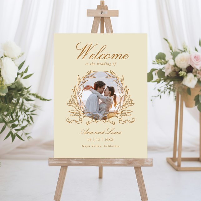 Modern Elegant Script Photo Wedding Welcome Foam Board (Creator Uploaded)