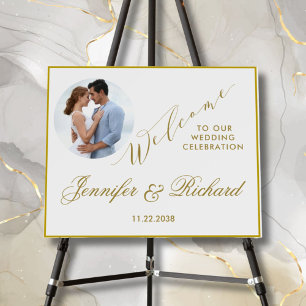 Modern Elegant Script Photo Wedding Welcome  Foam Board