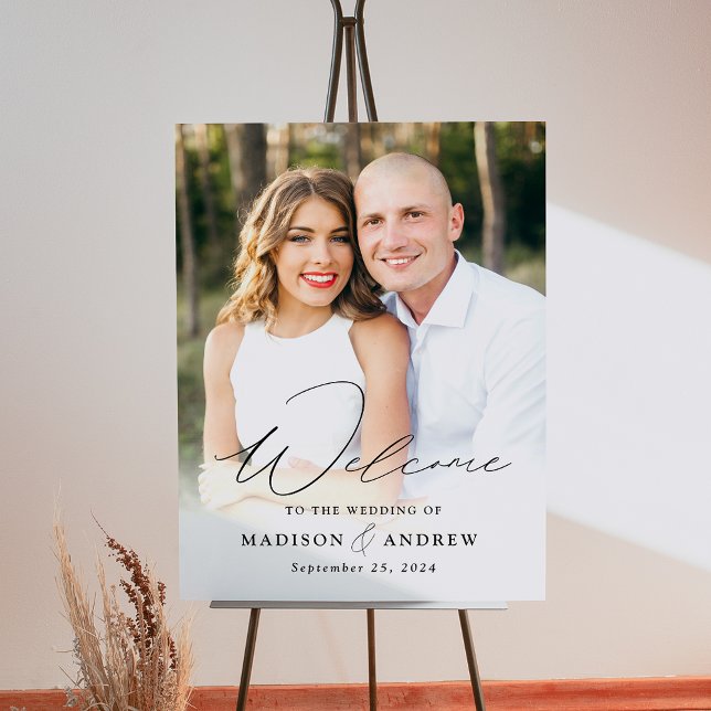Modern Elegant Script Photo Wedding Welcome Sign (Creator Uploaded)