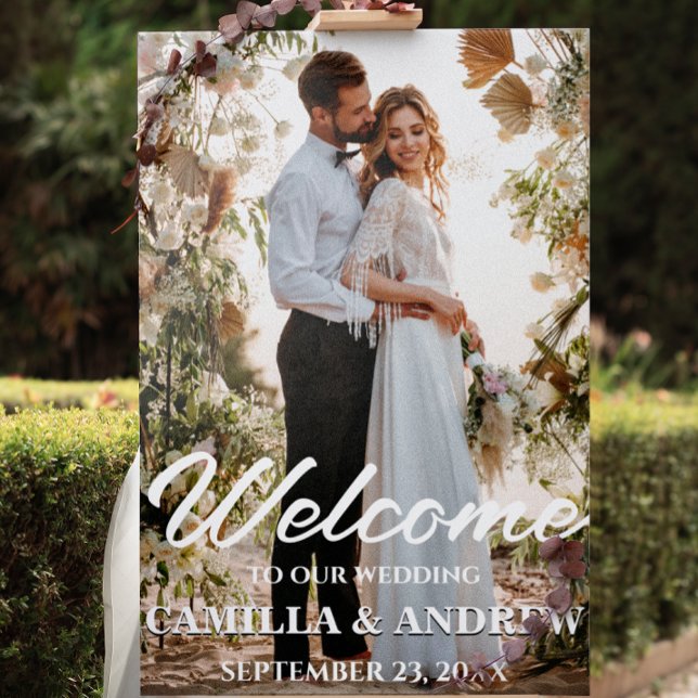 Modern Elegant Script Photo Wedding Welcome Sign (Creator Uploaded)