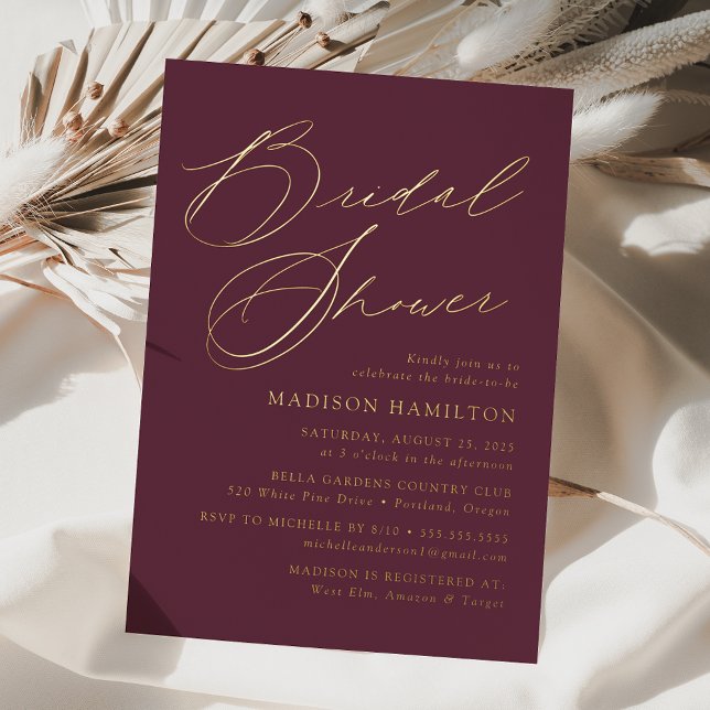 Modern Elegant Script Purple Bridal Shower Foil Invitation (Creator Uploaded)