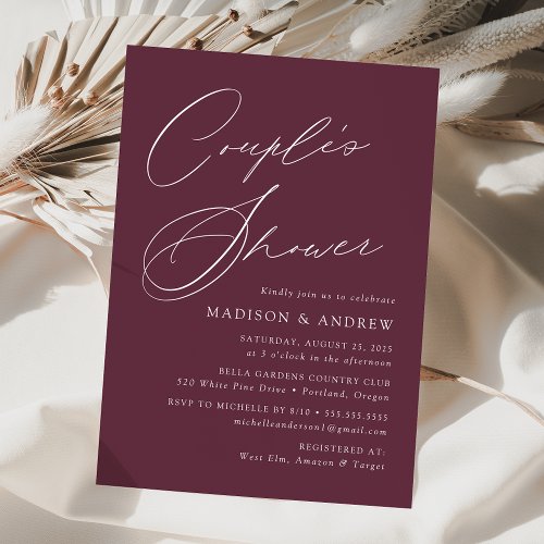 Modern Elegant Script Purple Couples Shower Invitation