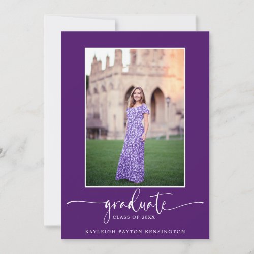 Modern Elegant Script Purple Graduation Photo Announcement