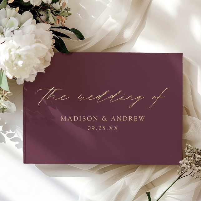 Modern Elegant Script Purple Photo Wedding Foil Guest Book (Creator Uploaded)