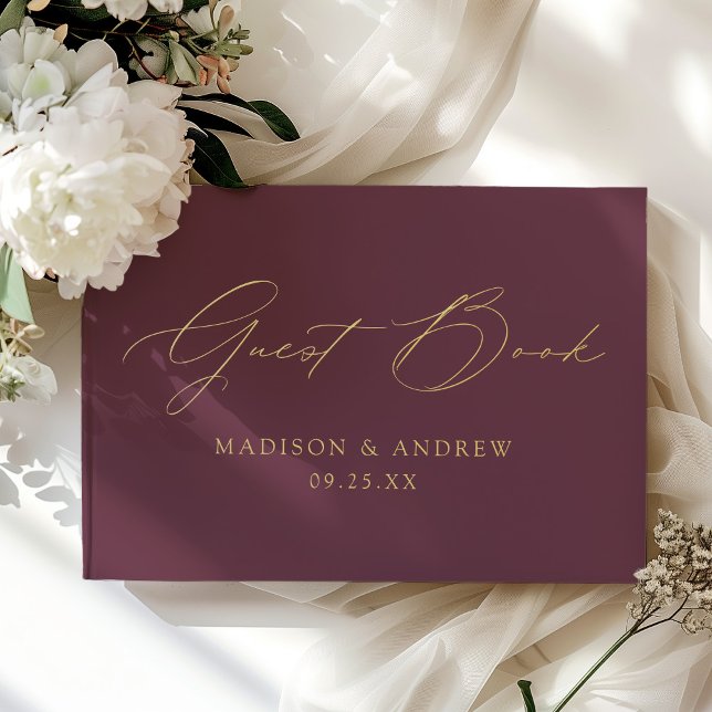 Modern Elegant Script Purple Wedding Foil Guest Book (Creator Uploaded)