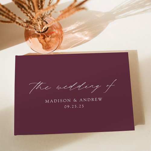 Modern Elegant Script Purple Wedding Guest Book