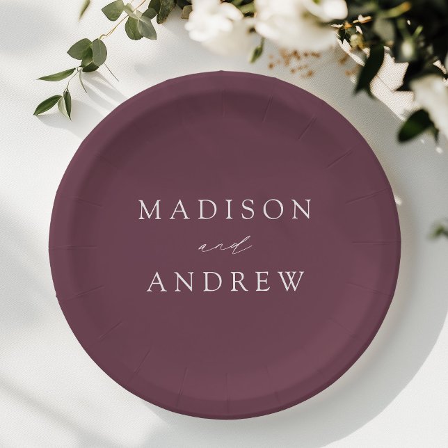 Modern Elegant Script Purple Wedding Paper Plates (Creator Uploaded)