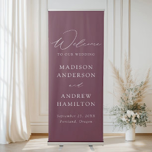 Modern Elegant Script Purple Wedding Welcome Retractable Banner