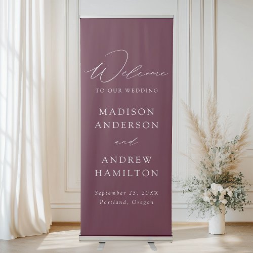 Modern Elegant Script Purple Wedding Welcome Retractable Banner