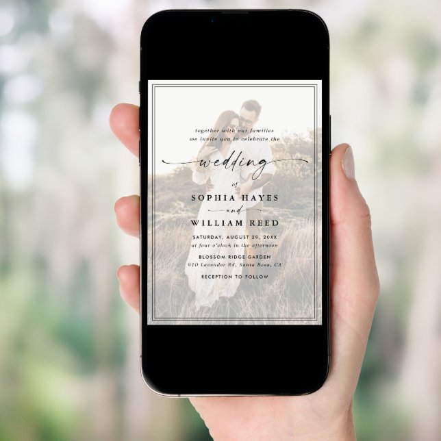 Modern Elegant Script QR Code Photo Budget Wedding Invitation (Front Digital)
