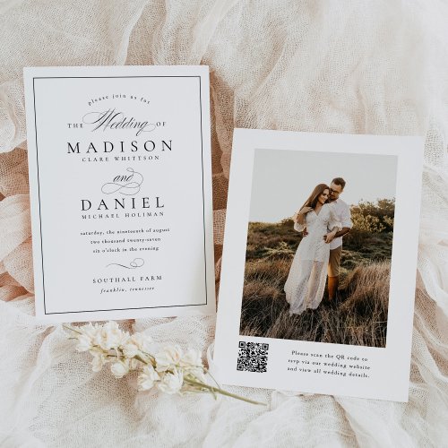 Modern Elegant Script QR Code Photo Budget Wedding Invitation