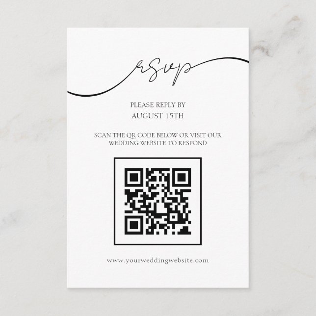Modern Elegant Script QR Code Wedding RSVP Card (Front)