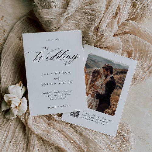 Modern Elegant Script QR Photo Wedding Invitation