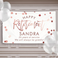 Modern Elegant Script Rose Gold Happy Retirement Banner