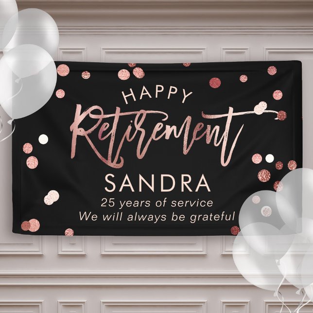 Modern Elegant Script Rose Gold Happy Retirement Banner (Creator Uploaded)