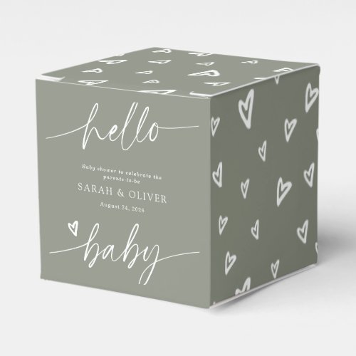 Modern Elegant Script Sage Green Baby Shower Favor Boxes