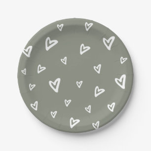 Modern Elegant Script Sage Green Baby Shower Paper Plates