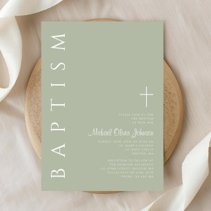 Modern Elegant Script Sage Green Baptism Invitation