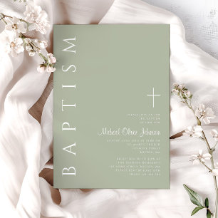 Modern Elegant Script Sage Green Baptism Invitation