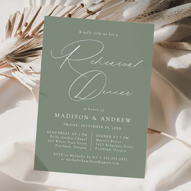 Modern Elegant Script Sage Green Rehearsal Dinner Invitation (Creator Uploaded)