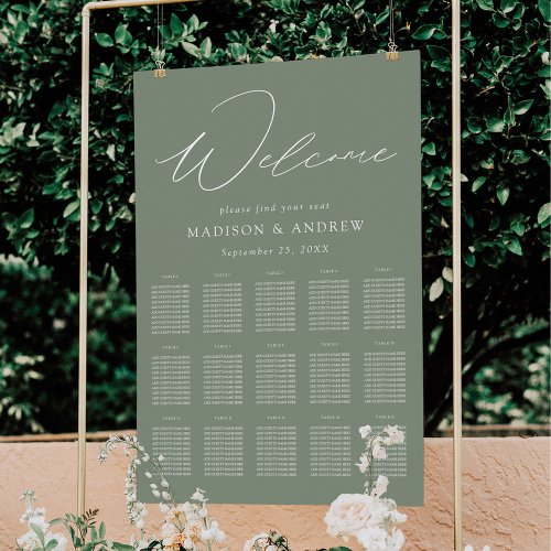 Modern Elegant Script Sage Green Seating Chart Foam Board