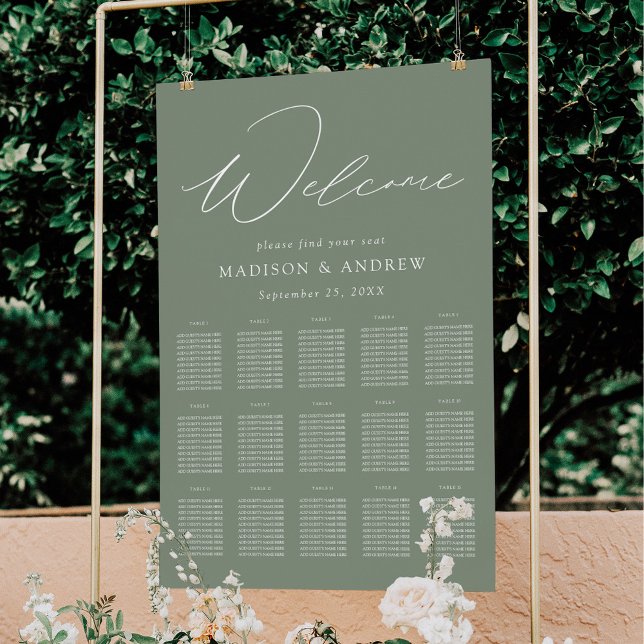 Modern Elegant Script Sage Green Seating Chart Foam Board (Creator Uploaded)