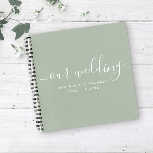 Modern Elegant Script Sage Green Wedding Guest Notebook