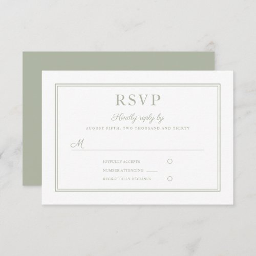 Modern Elegant Script Sage Green Wedding RSVP Card