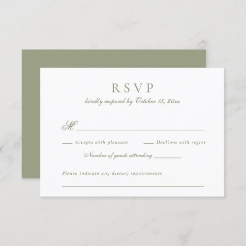Modern Elegant Script Sage Green Wedding RSVP Invitation