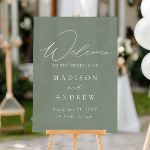 Modern Elegant Script Sage Green Wedding Welcome Acrylic Sign
