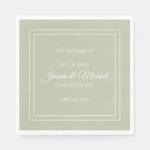 Modern Elegant Script Sage Green White Wedding Napkins