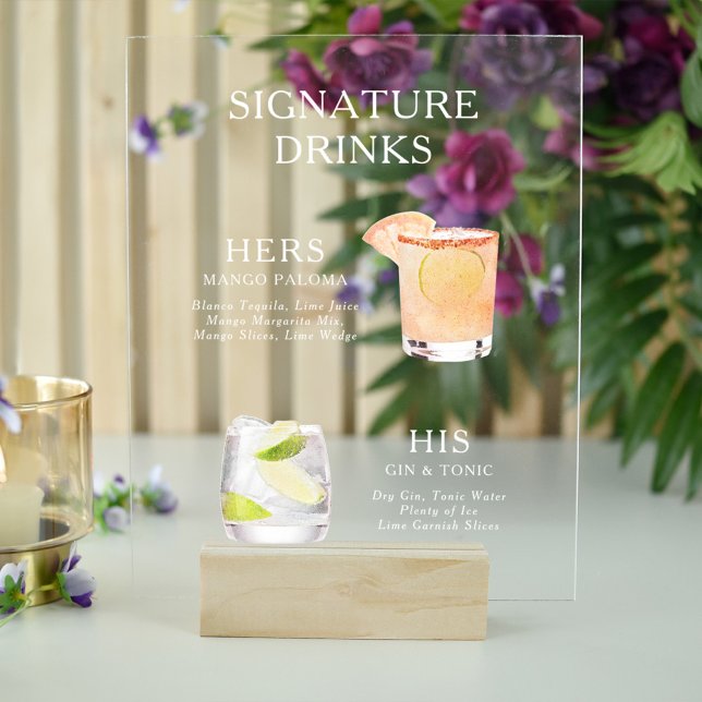 Modern Elegant Script Signature Drinks Cocktail Acrylic Sign (Creator Uploaded)