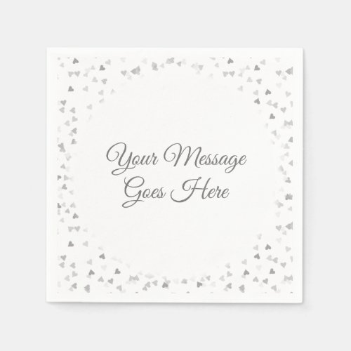 Modern Elegant Script Silver Hearts Confetti Napkins