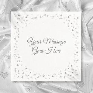 Modern Elegant Script Silver Hearts Confetti Napkins