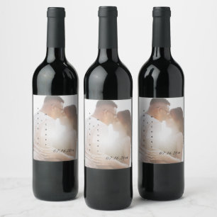 Modern Elegant Script Simple Custom Wedding Photo Wine Label