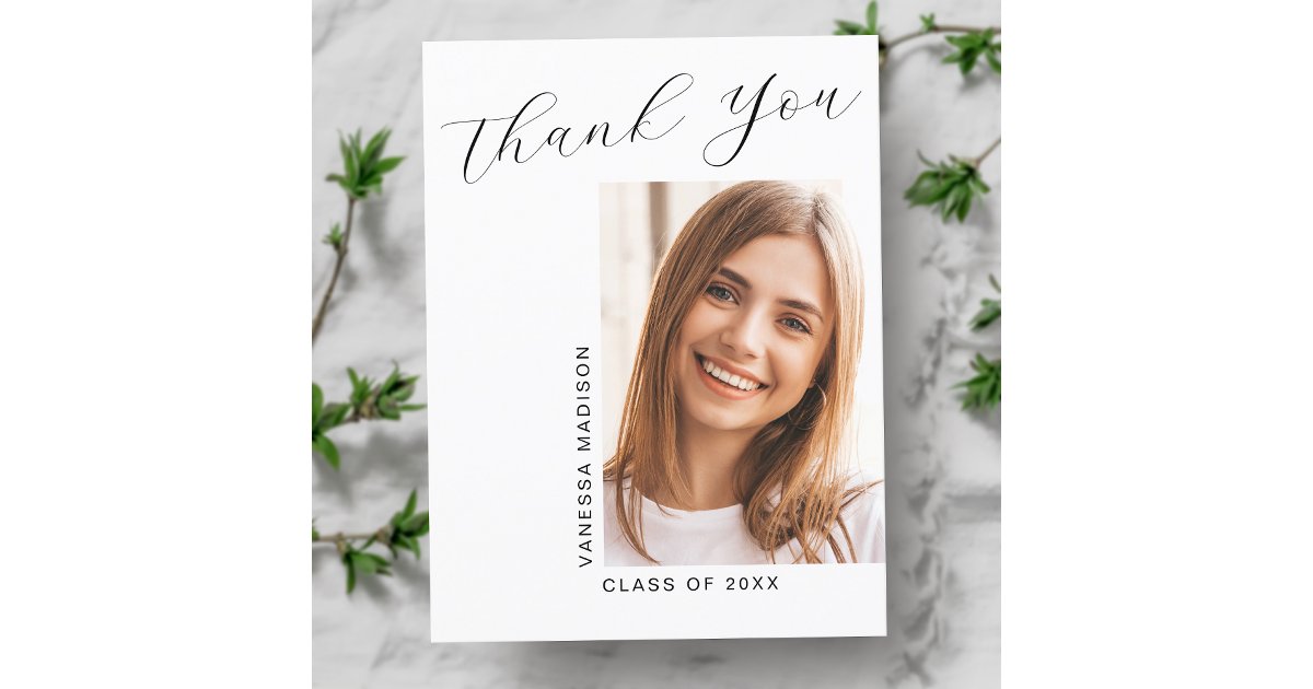 Modern Elegant Script Simple Photo Grad Thank You Postcard | Zazzle