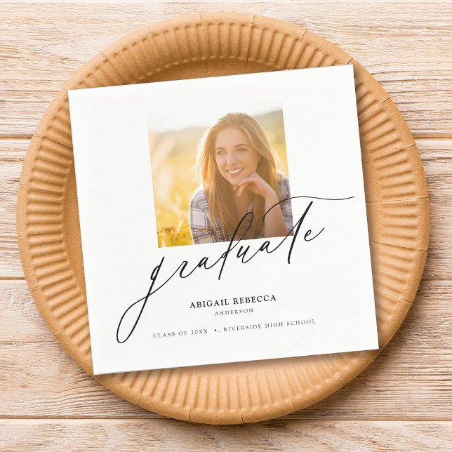 Modern Elegant Script Square Photo Graduation Napkins (Creator Uploaded)