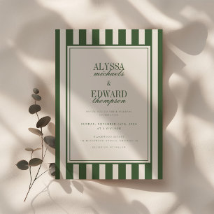 Modern Elegant Script Striped Green Wedding Invitation