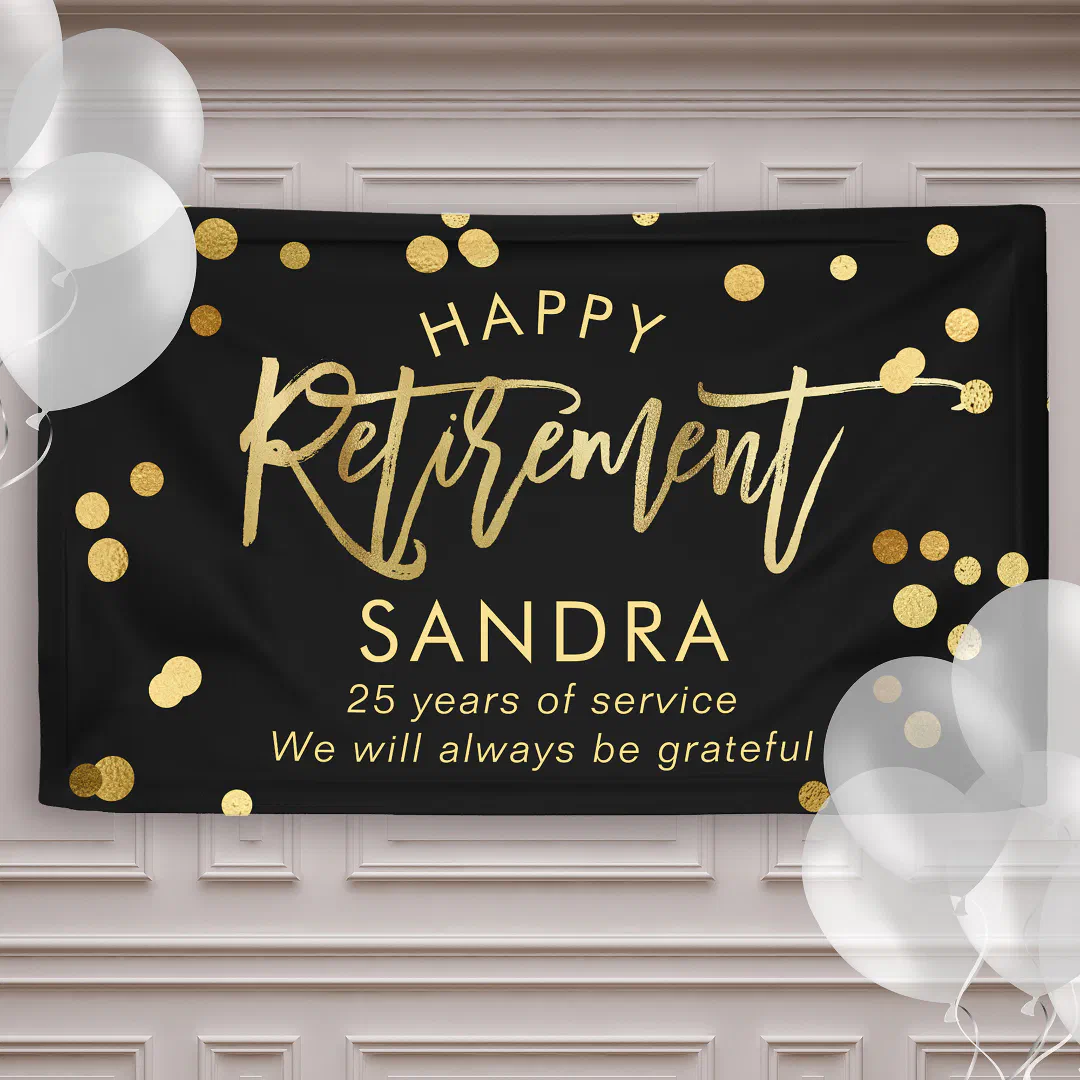 Modern Elegant Script Stylish Gold Retirement Banner (Creator Uploaded)