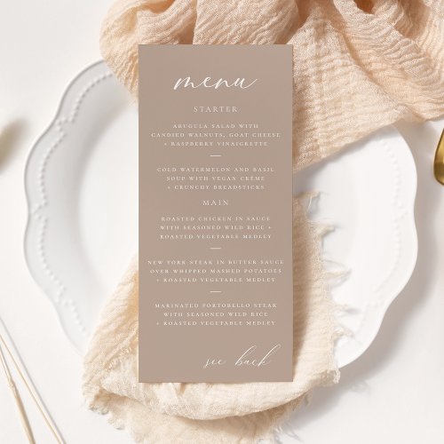 Modern Elegant Script Taupe Wedding Menu