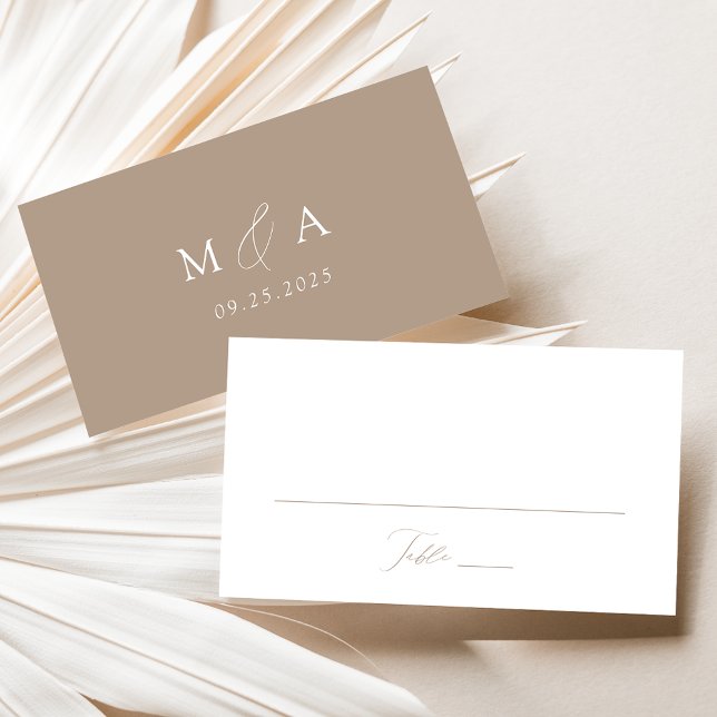 Modern Elegant Script Taupe Wedding Place Card (Creator Uploaded)