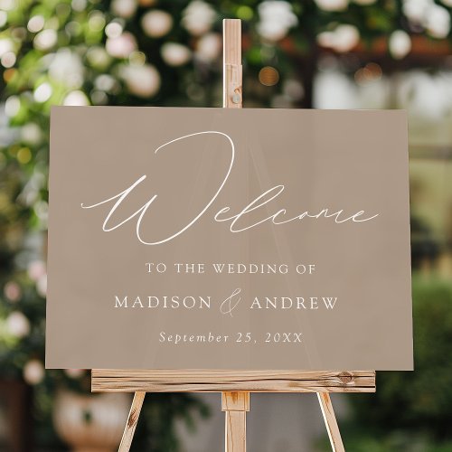 Modern Elegant Script Taupe Wedding Welcome Acrylic Sign