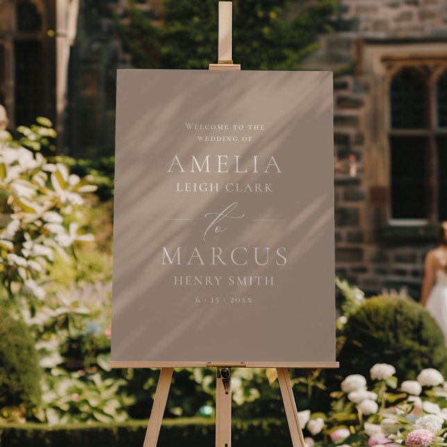 Modern Elegant Script Taupe Wedding Welcome Foam Board (Creator Uploaded)