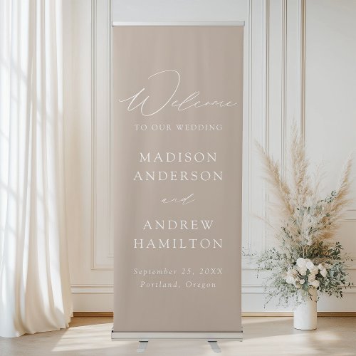 Modern Elegant Script Taupe Wedding Welcome Retractable Banner