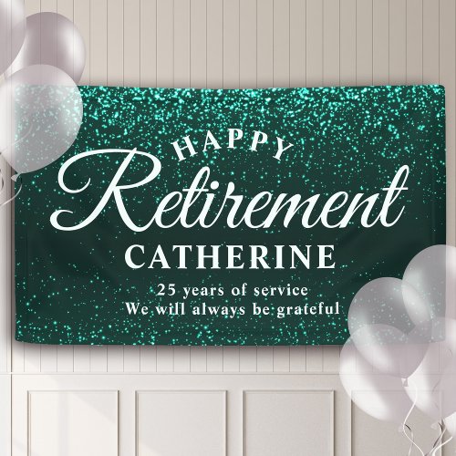 Modern Elegant Script Teal Glitter Retired Party Banner