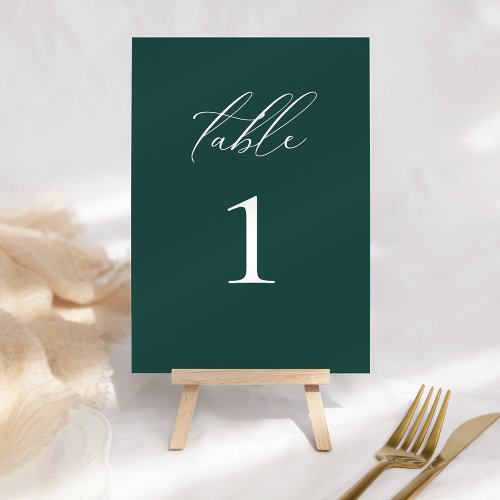 Modern Elegant Script Teal Table Number